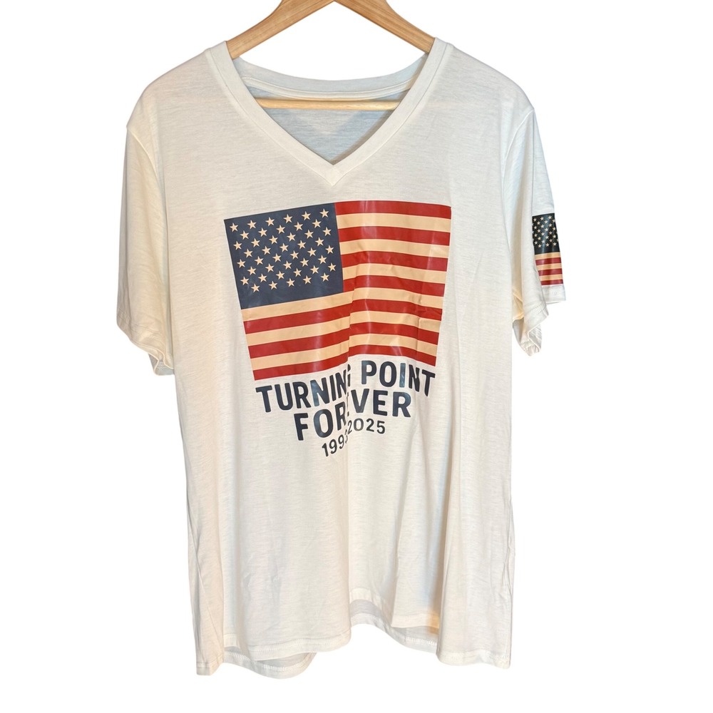 Turning Point USA Flag Graphic V‎ Neck T Shirt Mens 3XL White